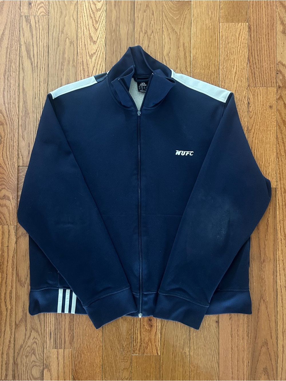 adidas Navy and White NUFC Zip-Up Bomber Jacket